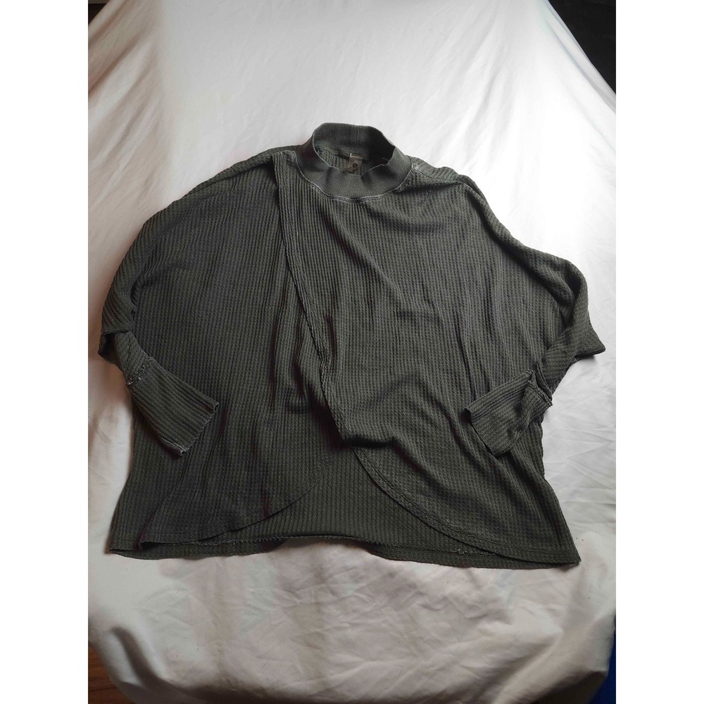 Mono B Pullover Womens 1X/2X Green Waffle Knit‎ Oversized Dolman Boxy Outdoor